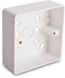 Univolt SFB1/44 PVC 44mm 1-Gang Surface Box – White, Square (Rounded Edge), with Trunking & Conduit Knockouts