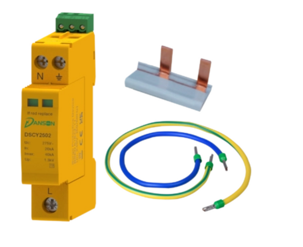 Danson DSCY251N2RKIT Surge Protection Device Kit Include 1 Mod SPD, Busbar, 6mm 480 mm Green/Yellow Cable & 6mm 310 mm Blue Cable