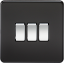 Knightsbridge MLA SF4000MB Screwless 10AX 3G 2-Way Switch - Matt Black with Chrome Rocker