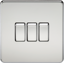 Knightsbridge MLA SF4000PC Screwless 10AX 3G 2-Way Switch - Polished Chrome