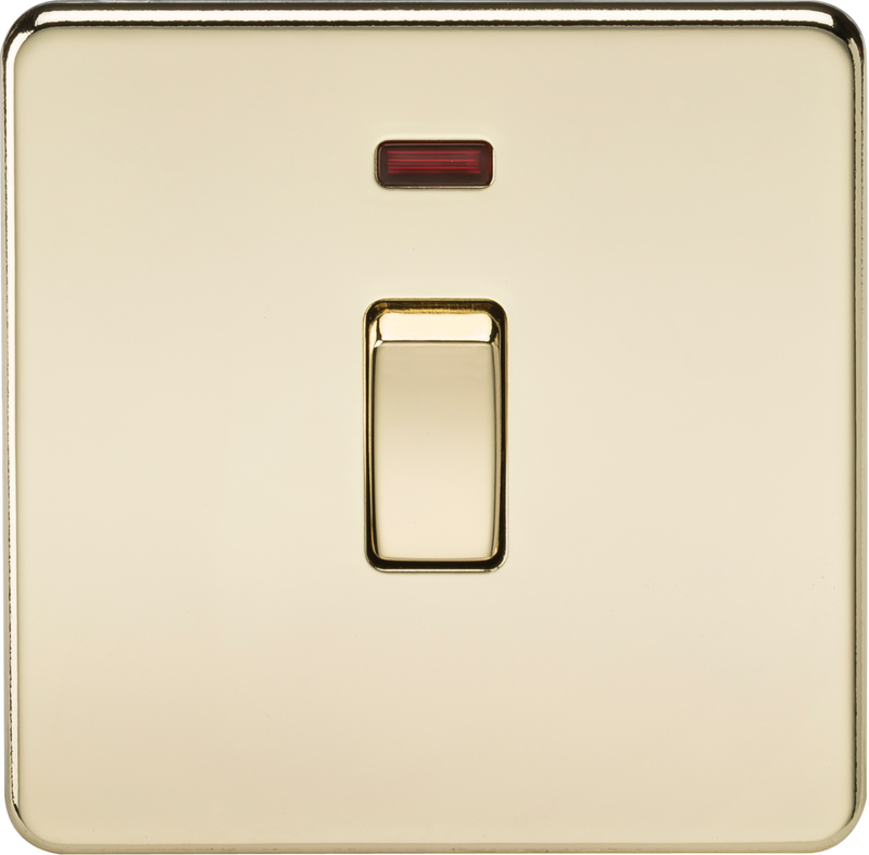 Knightsbridge MLA SF8341NPB Screwless 20A 1G DP Switch with Neon - Polished Brass