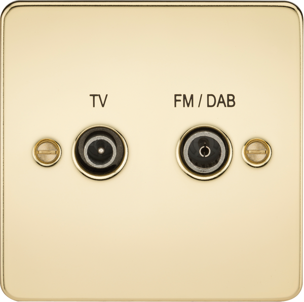 Knightsbridge MLA FP0160PB Flat Plate Screened Diplex Outlet (TV, FM DAB) - Polished Brass
