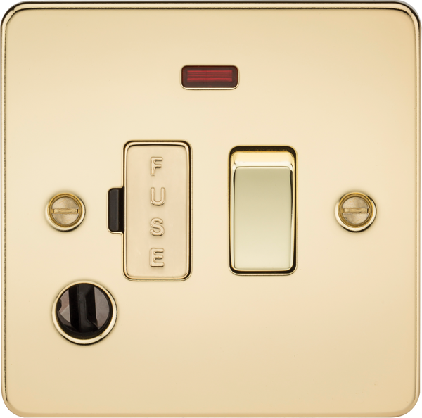 Knightsbridge MLA FP6300FPB Flat Plate 13A switched fused spur unit with neon and flex outlet - polished brass