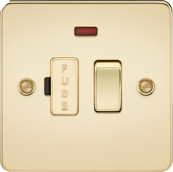 Knightsbridge MLA FP6300NPB Flat Plate 13A switched fused spur unit with neon - polished brass