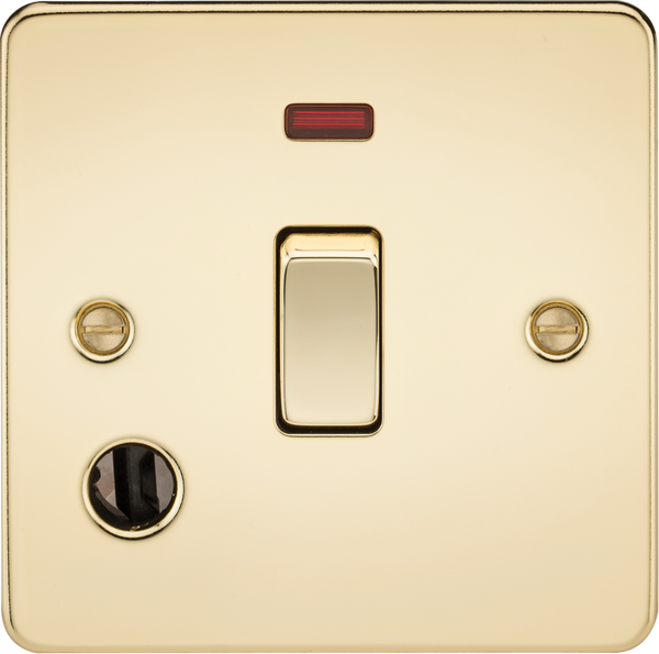 Knightsbridge MLA FP8341FPB Flat Plate 20A 1G DP switch with neon and flex outlet - polished brass