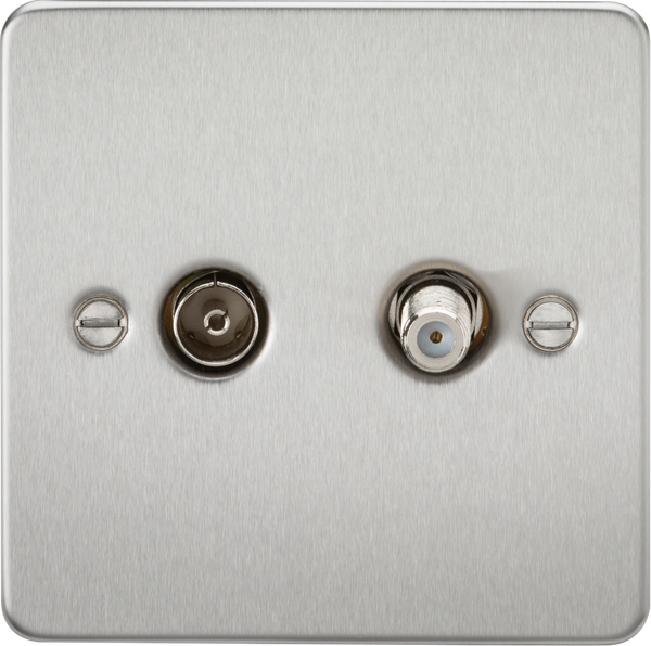 Knightsbridge MLA FP0140BC Flat Plate TV and SAT TV Outlet (isolated) - Brushed Chrome