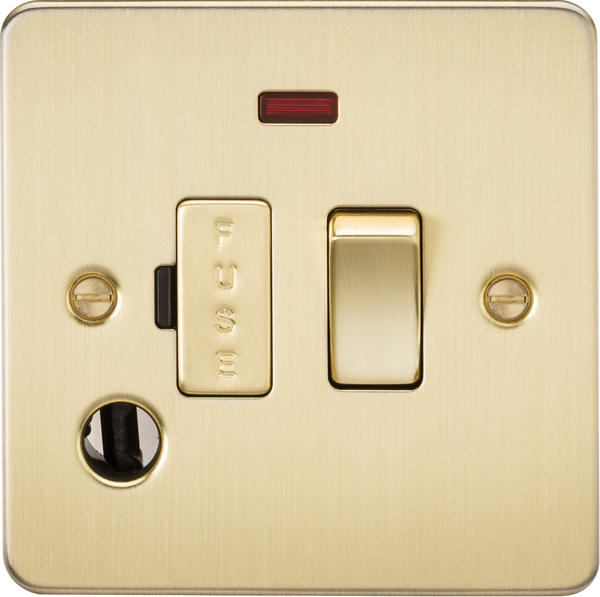 Knightsbridge MLA FP6300FBB Flat Plate 13A switched fused spur unit with neon and flex outlet - brushed brass