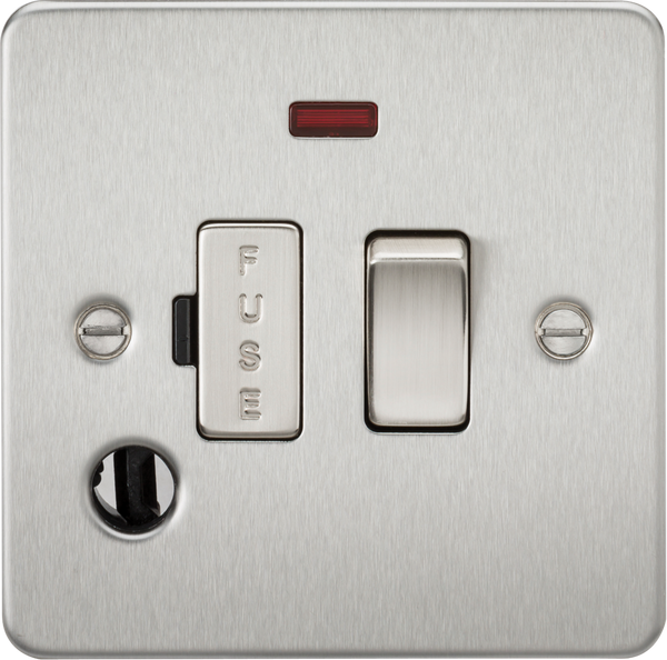 Knightsbridge MLA FP6300FBC Flat Plate 13A switched fused spur unit with neon and flex outlet - brushed chrome