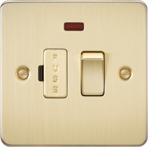 Knightsbridge MLA FP6300NBB Flat Plate 13A switched fused spur unit with neon - brushed brass