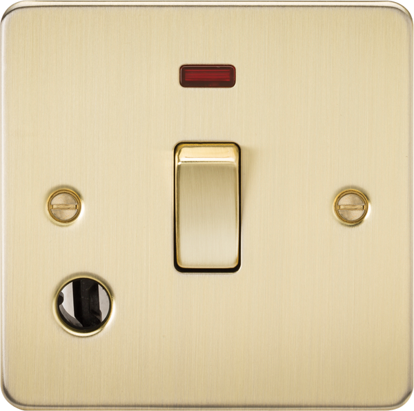 Knightsbridge MLA FP8341FBB Flat Plate 20A 1G DP switch with neon and flex outlet - brushed brass