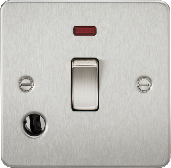 Knightsbridge MLA FP8341FBC Flat Plate 20A 1G DP switch with neon and flex outlet - brushed chrome
