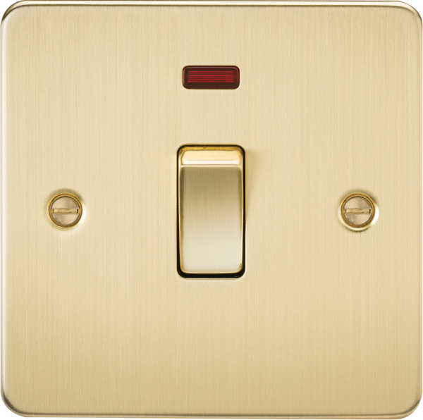 Knightsbridge MLA FP8341NBB Flat Plate 20A 1G DP switch with neon - brushed brass