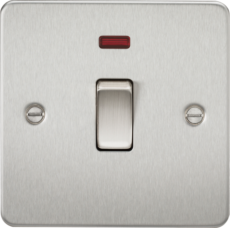 Knightsbridge MLA FP8341NBC Flat Plate 20A 1G DP switch with neon - brushed chrome