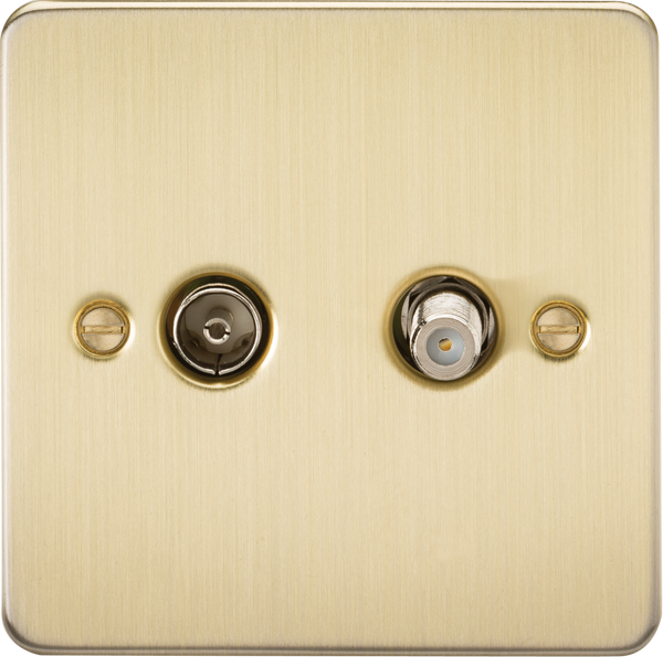 Knightsbridge MLA FP0140BB Flat Plate TV and SAT TV Outlet (isolated) - Brushed Brass