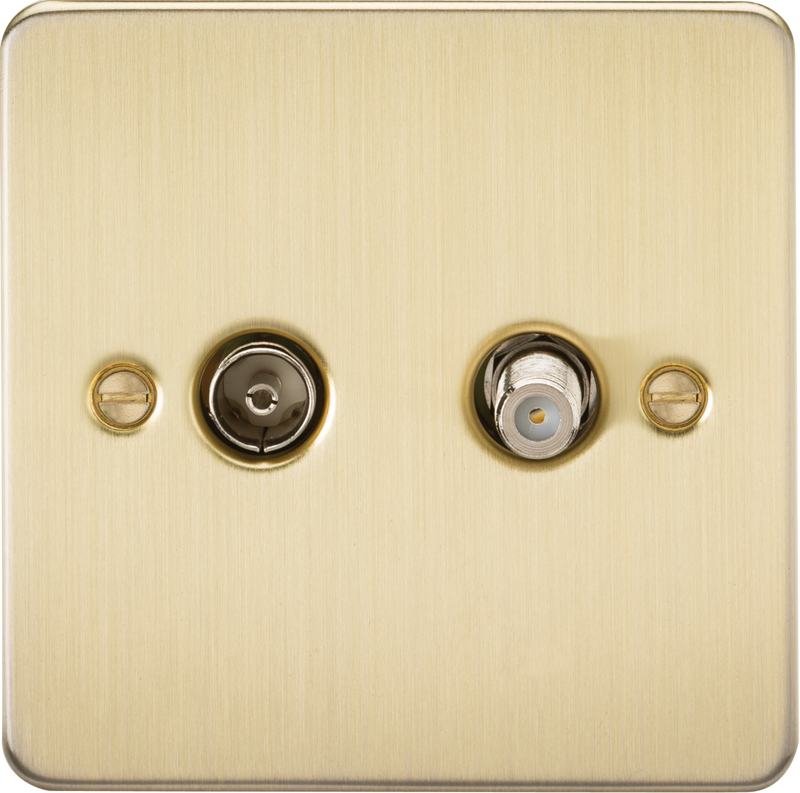 Knightsbridge MLA FP0140BB Flat Plate TV and SAT TV Outlet (isolated) - Brushed Brass