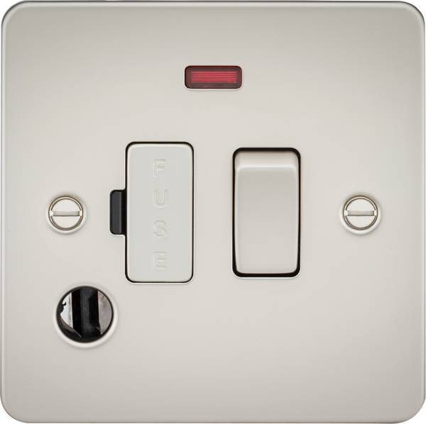 Knightsbridge MLA FP6300FPL Flat Plate 13A switched fused spur unit with neon and flex outlet - pearl