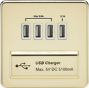 Knightsbridge MLA SFQUADPBW Screwless Quad USB Charger Outlet (5.1A) - Polished Brass with White Insert