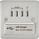 Knightsbridge MLA FPQUADBCW Flat Plate Quad USB charger outlet - Brushed chrome with white insert