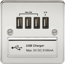 Knightsbridge MLA FPQUADPC Flat Plate Quad USB charger outlet - Polished chrome with black insert