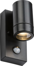 Knightsbridge MLA EAPIR1BK EAMON - 230V IP44 GU10 Polycarbonate Single wall light with PIR - Black