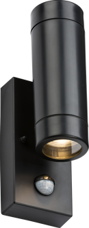 Knightsbridge MLA EAPIR2BK EAMON - 230V IP44 GU10 Polycarbonate Up/Down wall light with PIR - Black