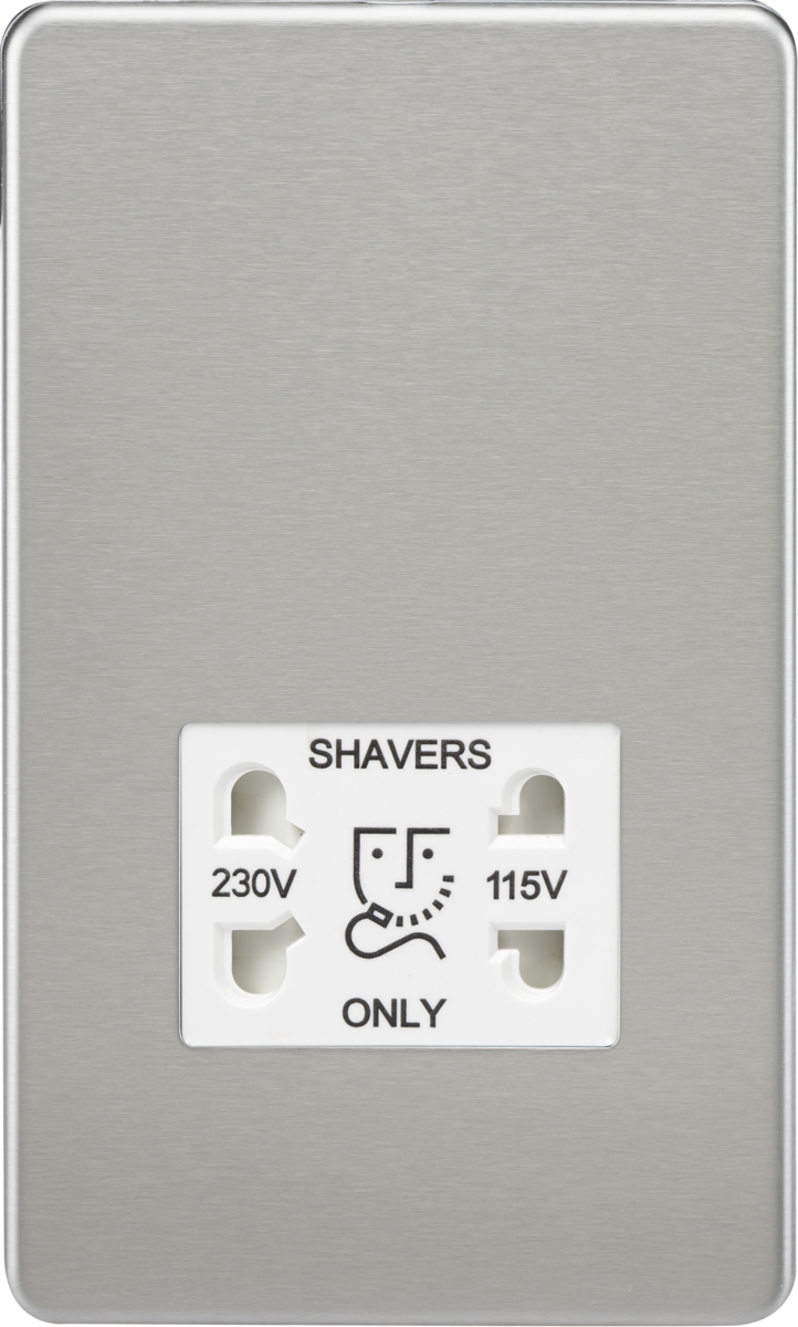 Knightsbridge MLA SF8900BCW Screwless 115V/230V Dual Voltage Shaver Socket - Brushed Chrome with White Insert