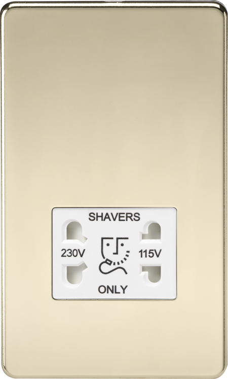 Knightsbridge MLA SF8900PBW Screwless 115V/230V Dual Voltage Shaver Socket - Polished Brass with White Insert