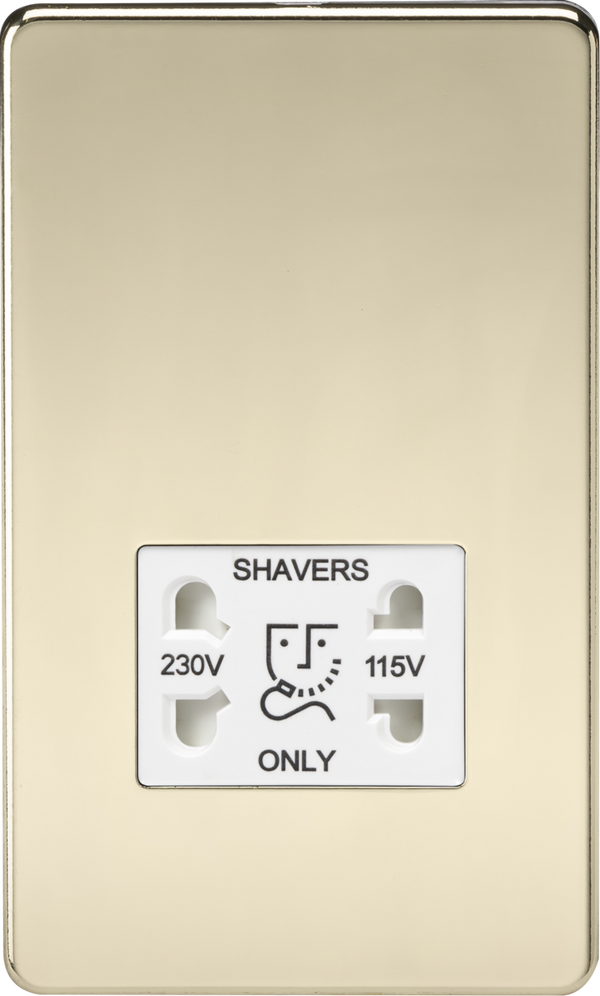 Knightsbridge MLA SF8900PBW Screwless 115V/230V Dual Voltage Shaver Socket - Polished Brass with White Insert