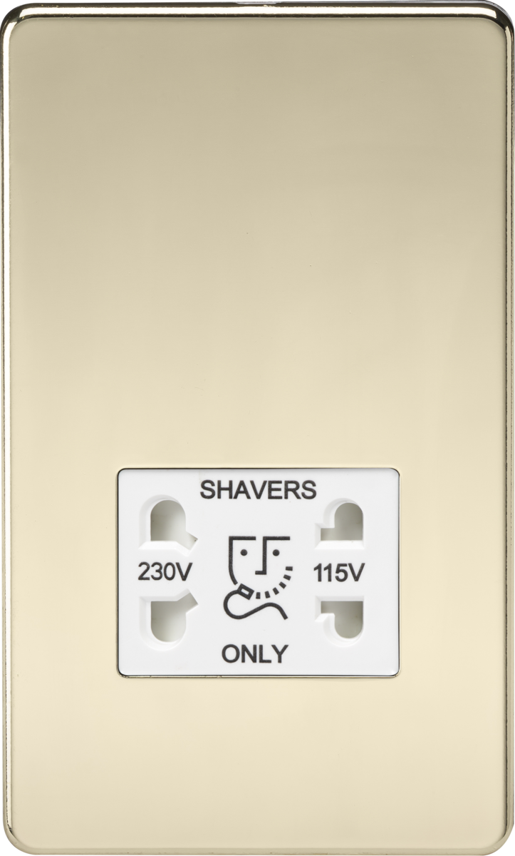 Knightsbridge MLA SF8900PBW Screwless 115V/230V Dual Voltage Shaver Socket - Polished Brass with White Insert