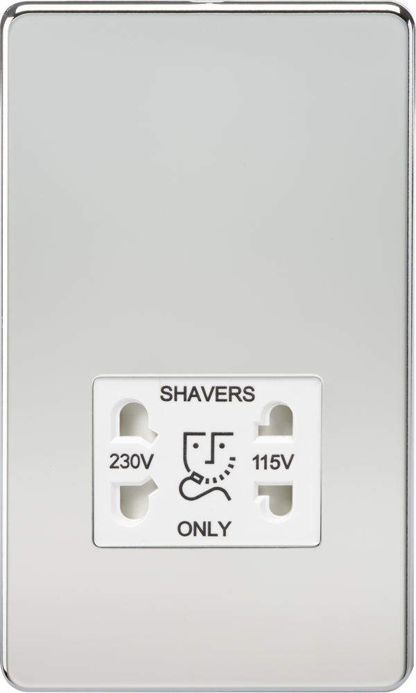 Knightsbridge MLA SF8900PCW Screwless 115V/230V Dual Voltage Shaver Socket - Polished Chrome with White Insert