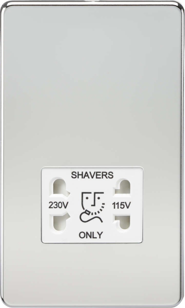 Knightsbridge MLA SF8900PCW Screwless 115V/230V Dual Voltage Shaver Socket - Polished Chrome with White Insert