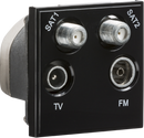 Knightsbridge MLA NETQDBK Quadplexed SAT1/SAT2/TV/FM DAB Outlet Module 50 x 50mm - Black