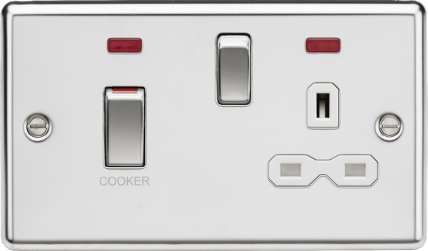 Knightsbridge MLA CL83MNPCW 45A DP switch and 13A switched socket with neons - polished chrome with white insert