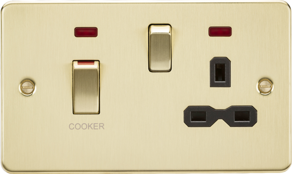 Knightsbridge MLA FPR83MNBB 45A DP Switch and 13A switched socket with neons - brushed brass with black insert