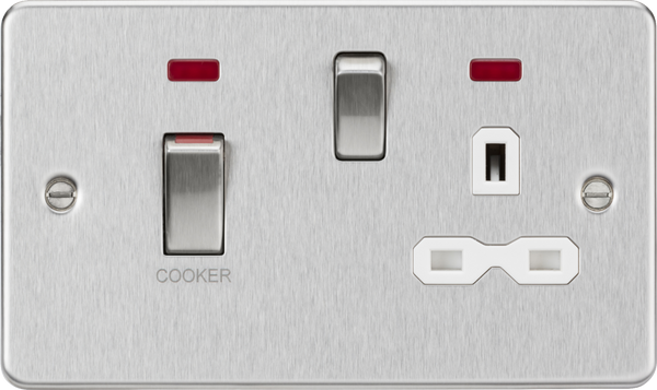 Knightsbridge MLA FPR83MNBCW 45A DP Switch and 13A switched socket with neons - brushed chrome with white insert