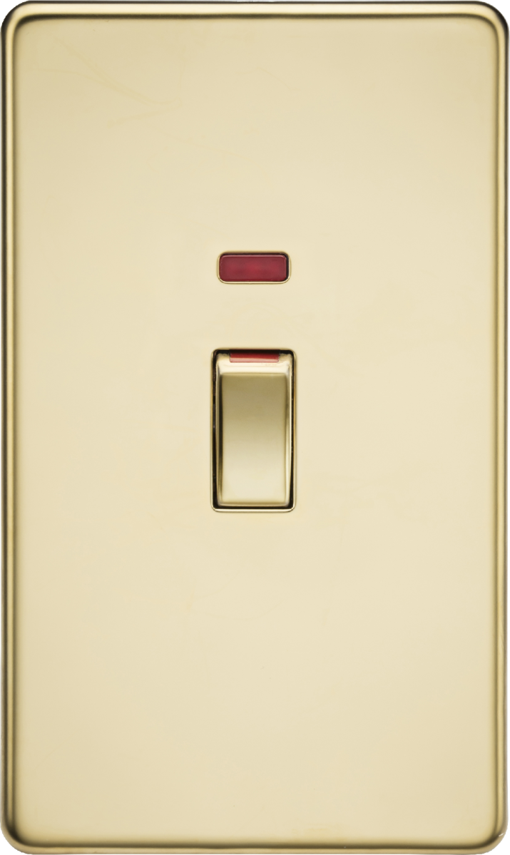 Knightsbridge MLA SF82MNPB 45A 2G DP switch with neon - polished brass