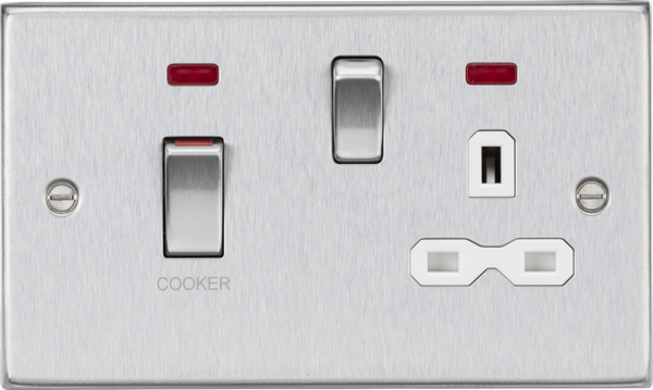 Knightsbridge MLA CS83MNBCW 45A DP Switch and 13A switched socket with neons - brushed chrome with white insert