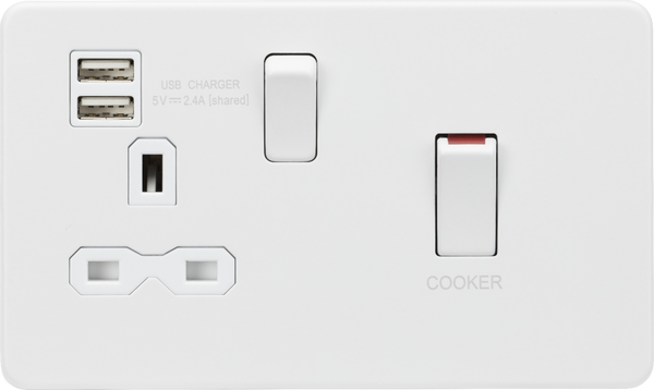 Knightsbridge MLA SFR83UMMW 45A DP Switch and 13A switched socket with dual USB charger - matt white