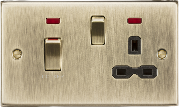 Knightsbridge MLA CS83MNAB 45A DP Switch and 13A switched socket with neons - antique brass