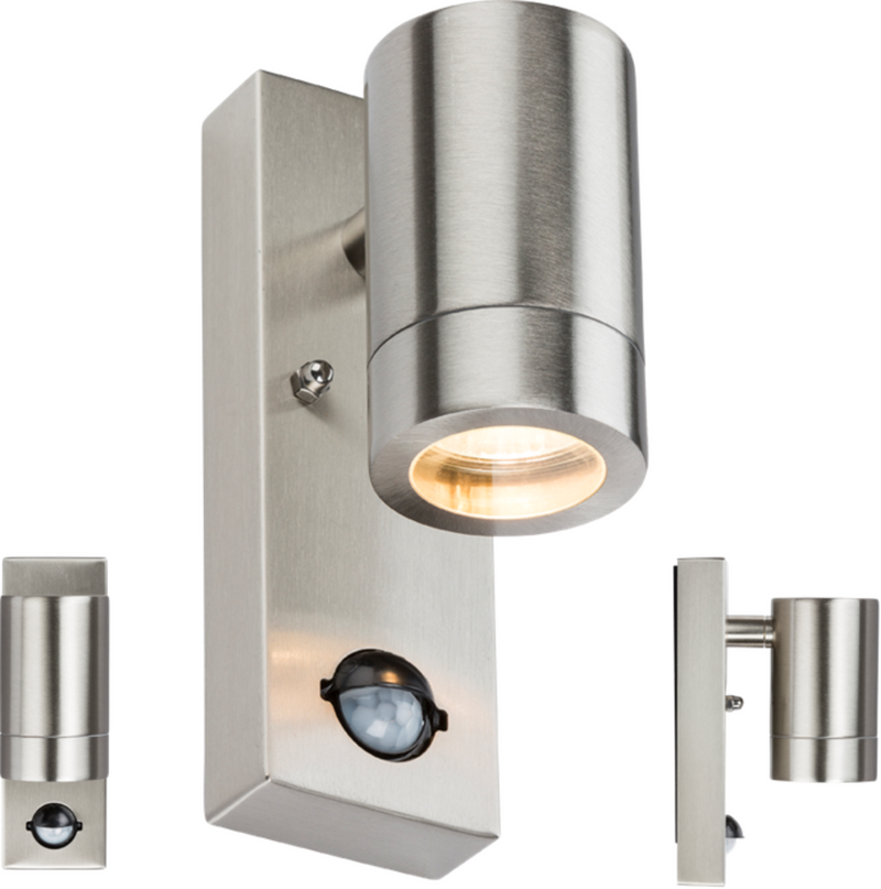 Knightsbridge MLA WALL5LSS 230V IP44 GU10 Stainless Steel Wall Light with Pir