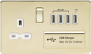 Knightsbridge MLA SFR7USB4PBW Screwless 13A switched socket with quad USB charger (5.1A) - polished brass with white insert