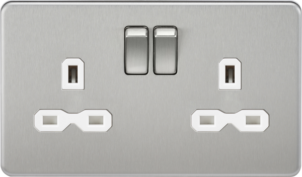 Knightsbridge MLA SFR9000BCW Screwless 13A 2G DP switched socket - brushed chrome with white insert