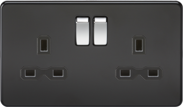 Knightsbridge MLA SFR9000MB Screwless 13A 2G DP switched socket - matt black with black insert and chrome rockers