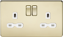 Knightsbridge MLA SFR9000PBW Screwless 13A 2G DP switched socket - polished brass (Gold Effect) with white insert