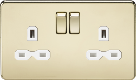 Knightsbridge MLA SFR9000PBW Screwless 13A 2G DP switched socket - polished brass with white insert