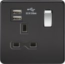 Knightsbridge MLA SFR9901MB Screwless 13A 1G switched socket with dual USB charger (2.1A) - matt black with chrome rocker