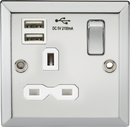Knightsbridge MLA CV91PCW 13A 1G Switched Socket Dual USB Charger Slots with White Insert - Bevelled Edge Polished Chrome