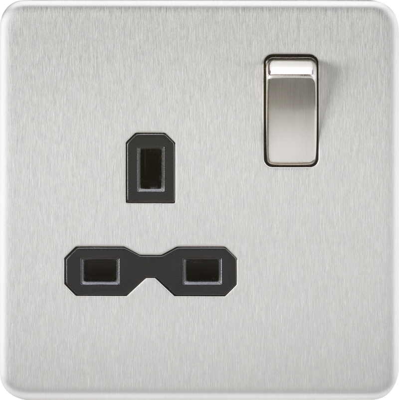 Knightsbridge MLA SFR7000BC Screwless 13A 1G DP switched Socket - Brushed Chrome with black insert