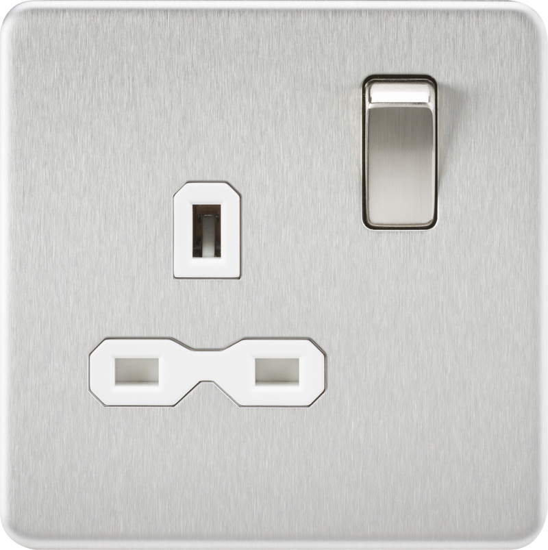 Knightsbridge MLA SFR7000BCW Screwless 13A 1G DP switched Socket - Brushed Chrome with white Insert