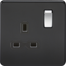 Knightsbridge MLA SFR7000MB Screwless 13A 1G DP switched socket - matt black with black insert and chrome rockers